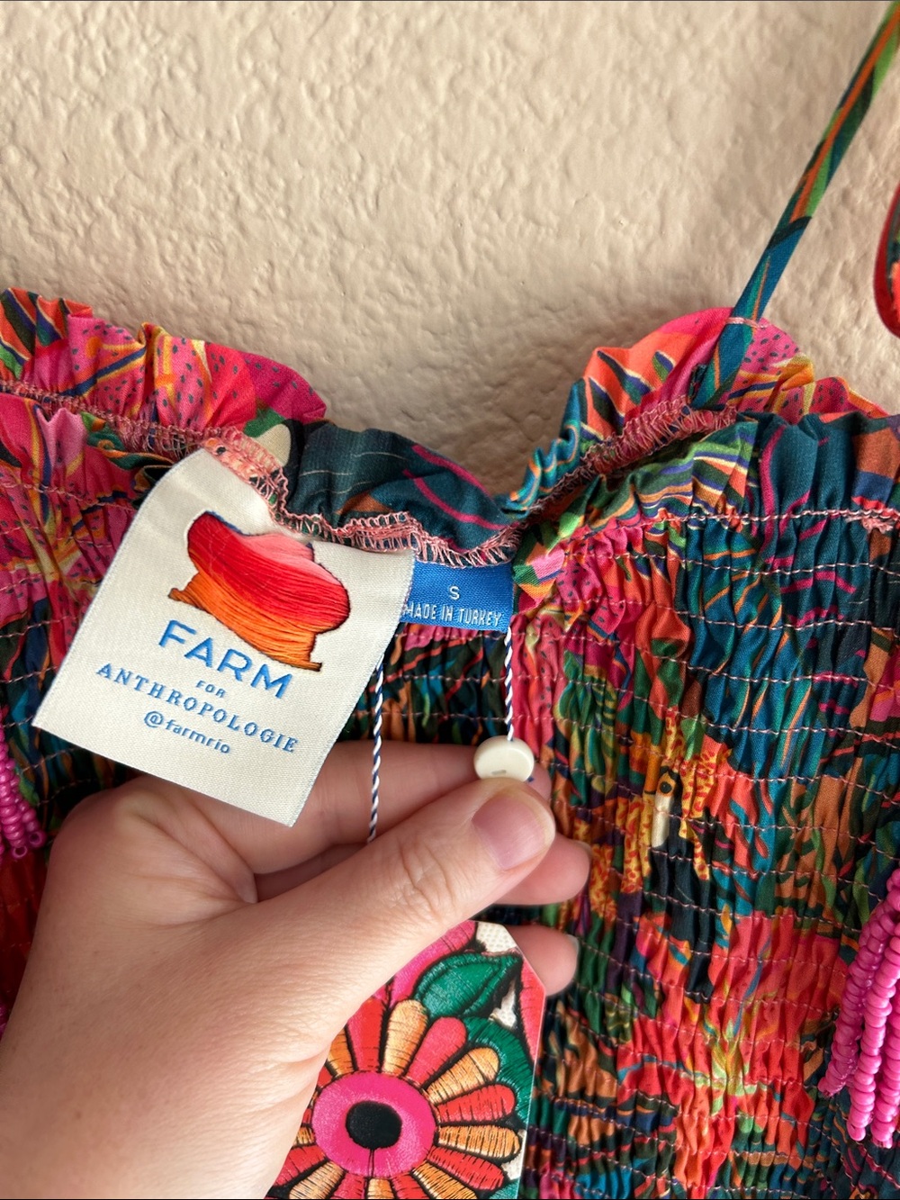Anthropologie farm rio cover up- midi dressMulticolor Beaded Tropical Print 
S - Picture 3 of 8
